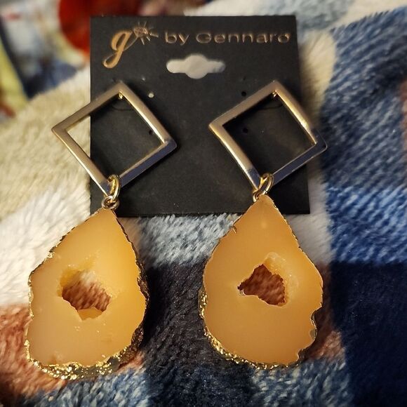 G by Gennaro Gold and Tan Geode Earrings - Picture 1 of 3
